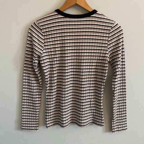 NWT ZARA Striped Long Sleeve Knit T-shirt Stretch Classic Closet Staple - Picture 3 of 7